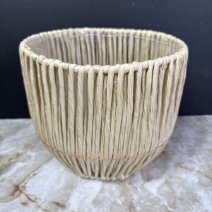 Woven Round Trash Can Polypropylene Ribbon Indoor Waste Basket US 8”x9”